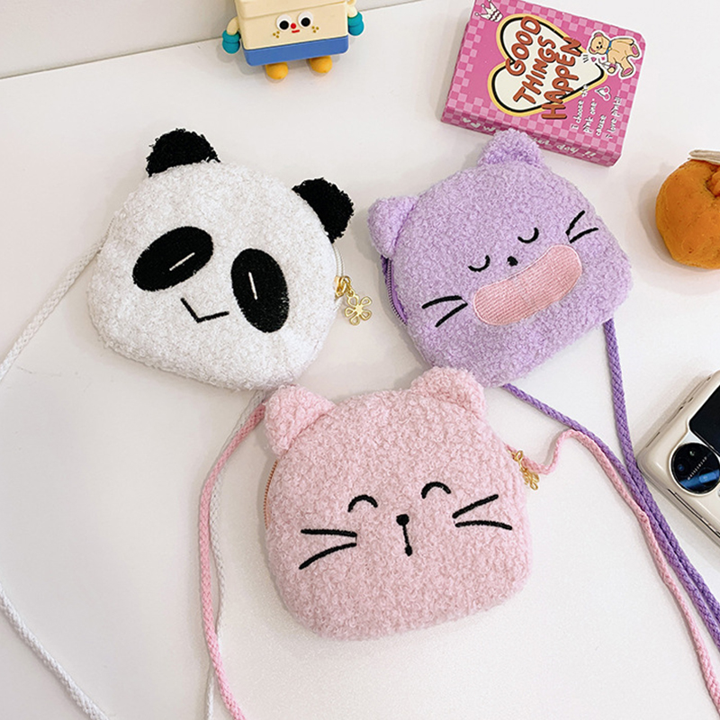 Kids Outdoor Backpack - Cartoon Cat Panda Plush Shoulder Bag