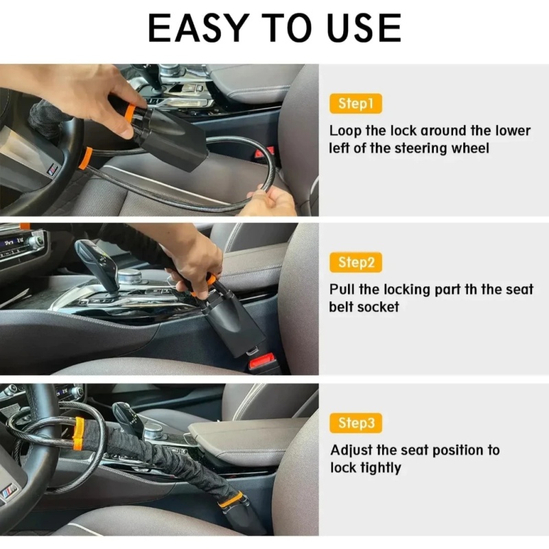 Car Steering Wheel Lock with S - Swing Seat Belt recension och pris