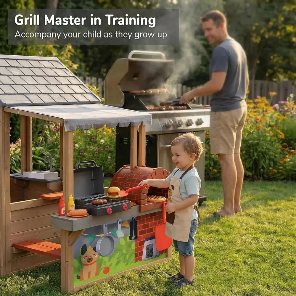 Kids Outdoor Wooden Playhouse, - Kids Outdoor Play Table recension och pris