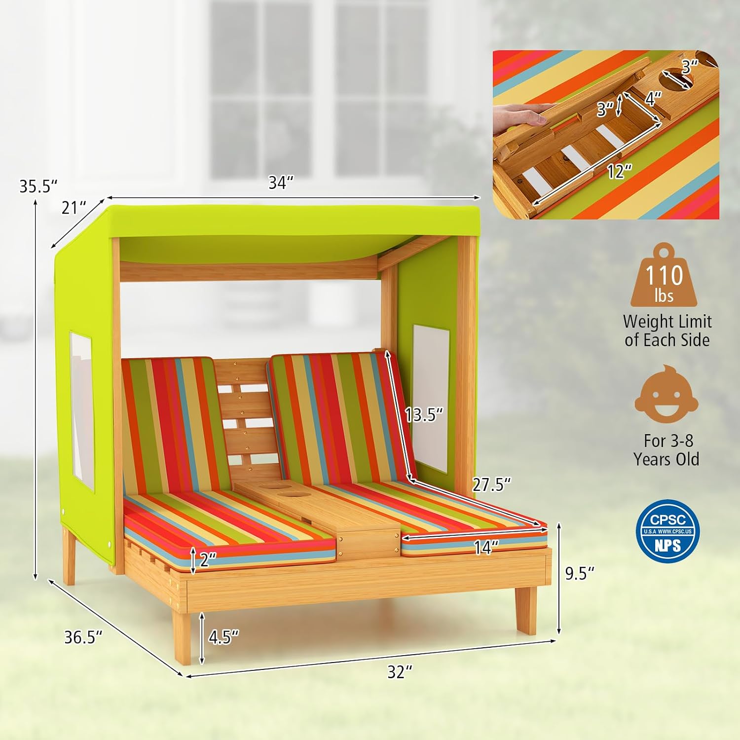Kids Wood Double Chaise Lounge - Kids Outdoor Lounge Furniture recension och pris