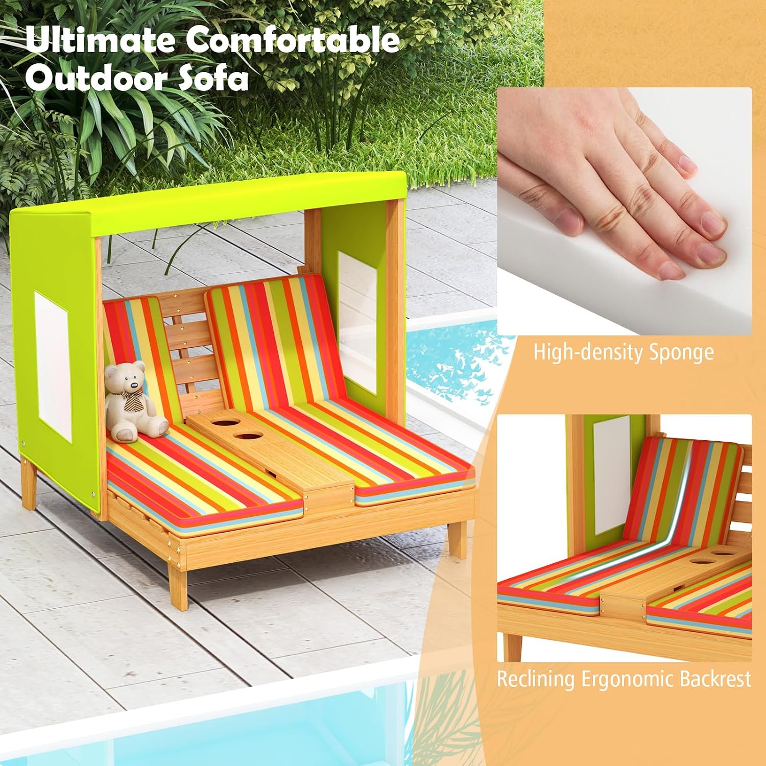Kids Wood Double Chaise Lounge - Kids Outdoor Lounge Furniture recension och pris